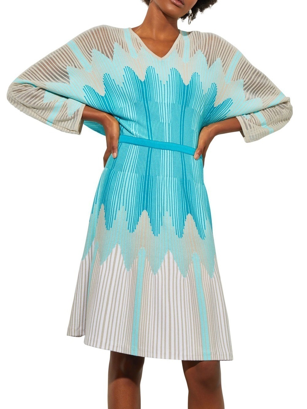 Like New Ming Wang V-Neck Knit Dress Oceanfront Bermuda Limestone Medium